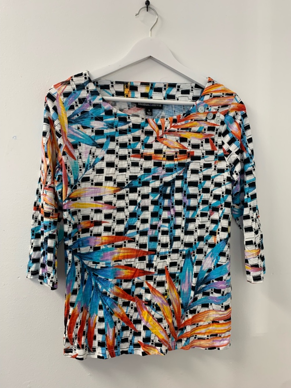 Colorful Tropical Print Knit Dress Top - Multi